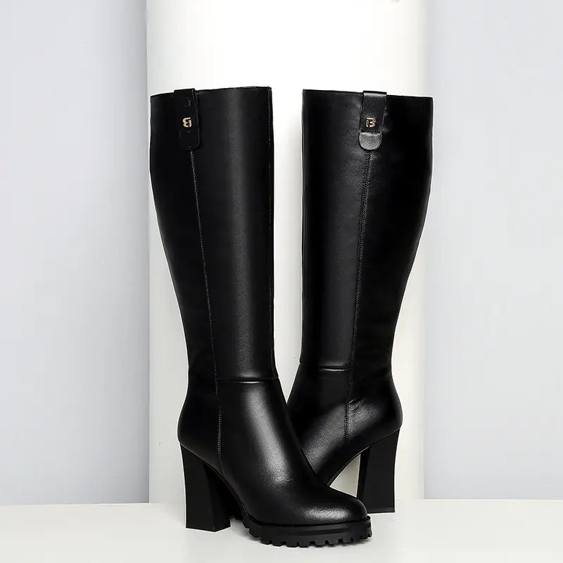 Women's Leather Ankle Boots with Chunky Heels