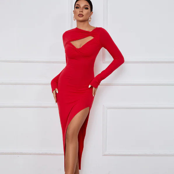Elegant Split Hem Bodycon Dress for Nightclub
