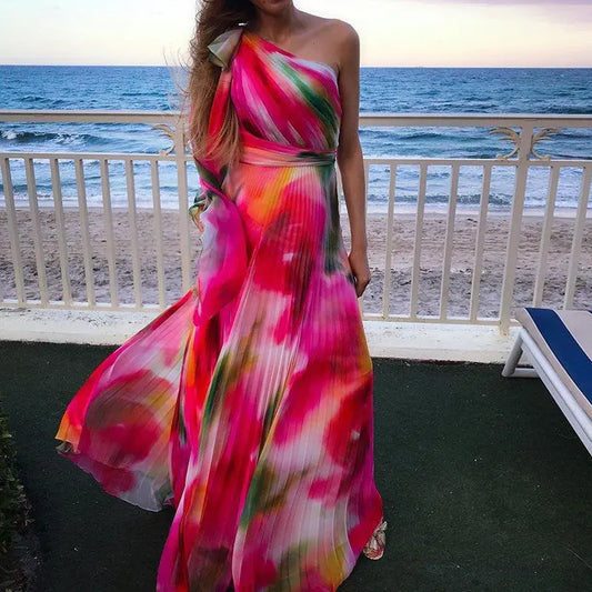 Printed Pleat Waist Dress