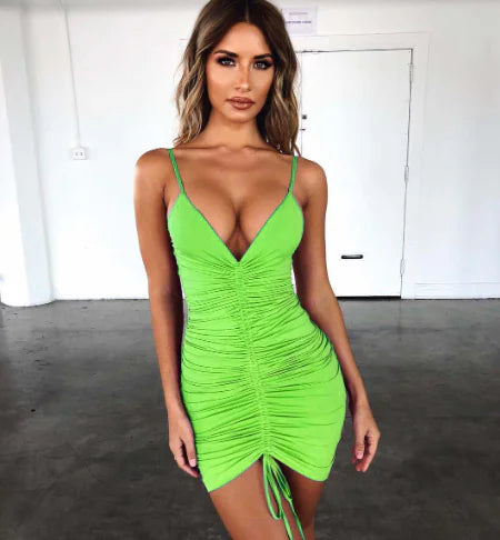 V-Neck Ruffled Bodycon Dress (Sexy Style)