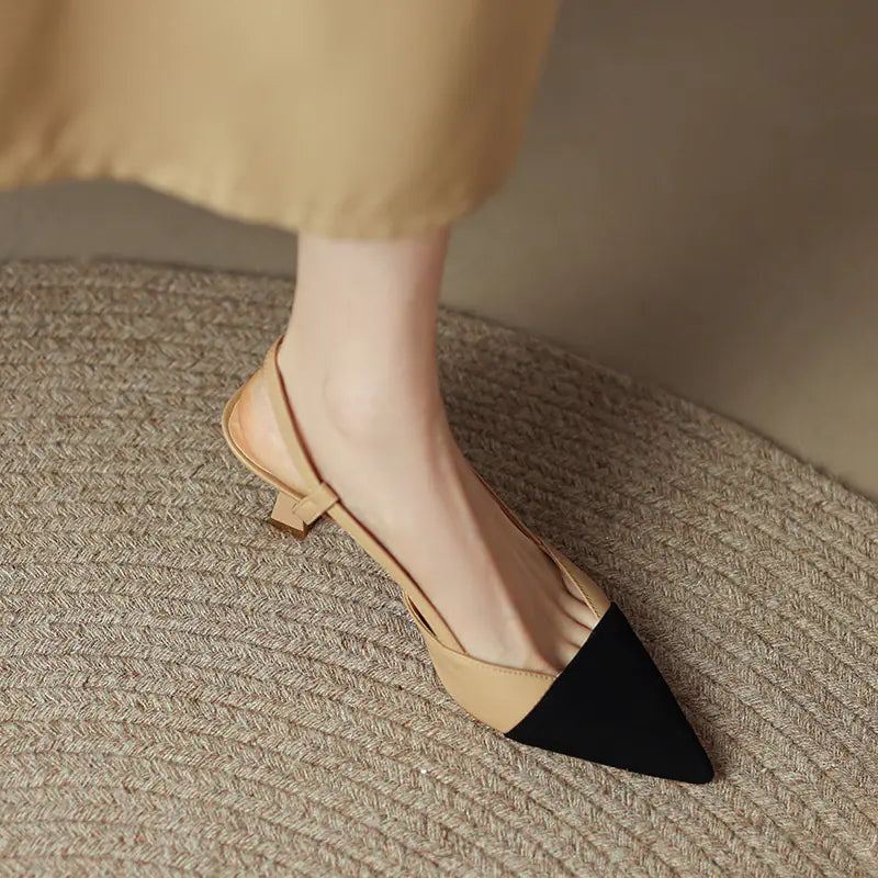Patchwork Leather Slingback Heels with Pointed Toe
