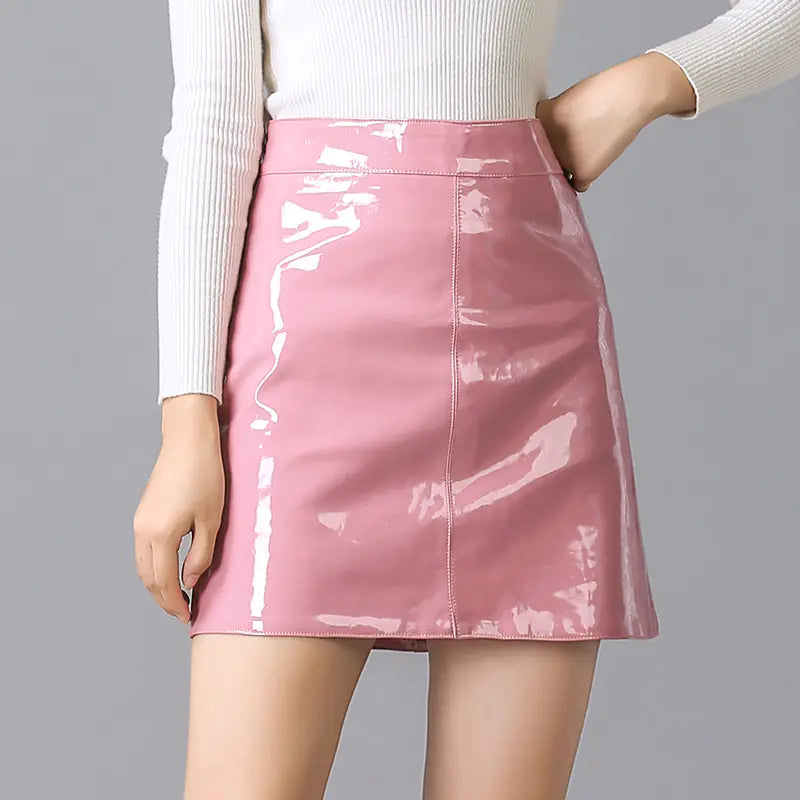 A-Line Patent Leather High Waist Women's Skirt