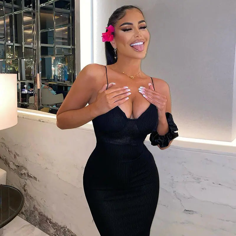 Sexy Bodycon Cami Dress with Low Neckline