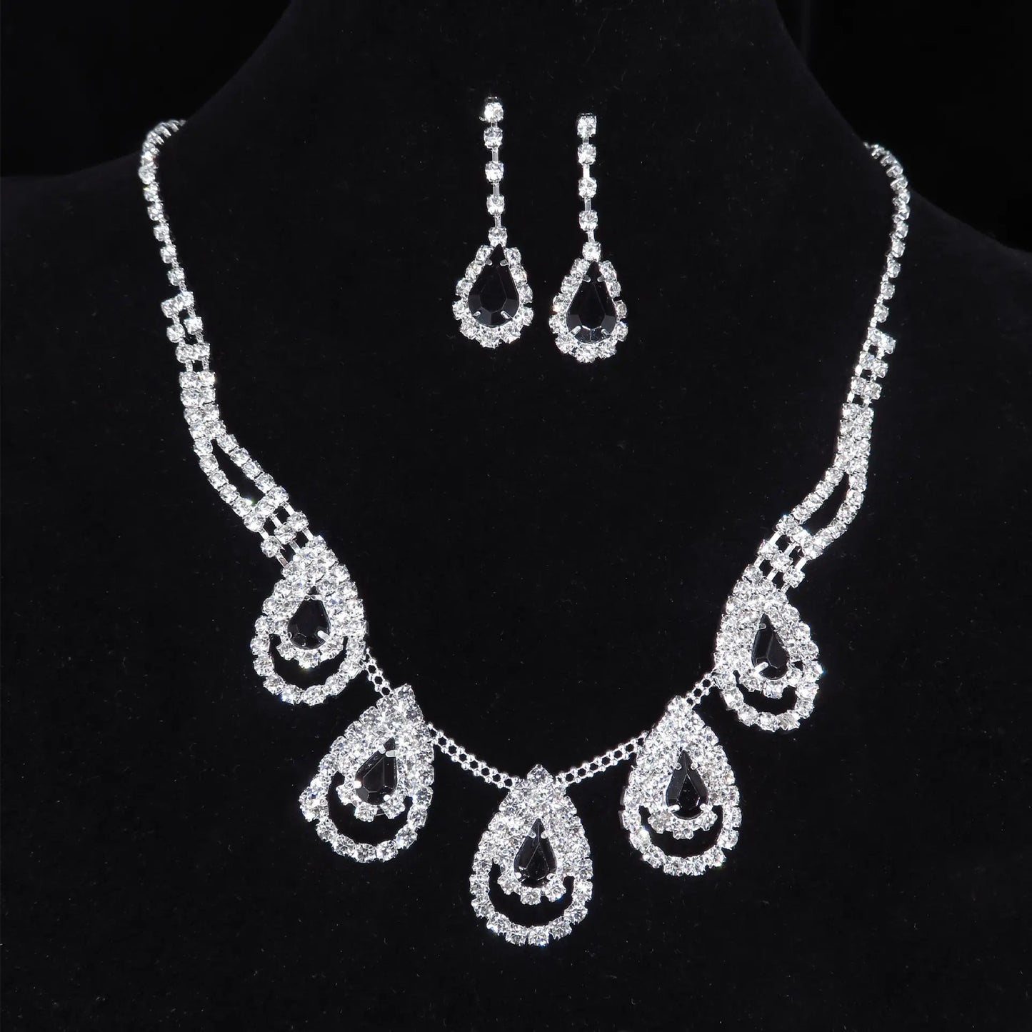 Teardrop Blue Zircon Jewelry Set - 3pcs Earrings & Necklace