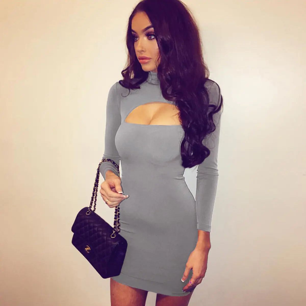Autumn Winter Sexy Hollow Long Sleeve Bodycon Dress