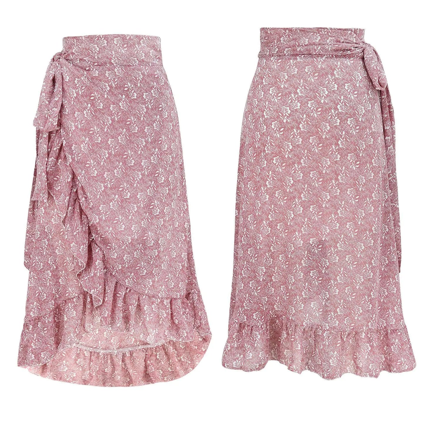 High Waist Floral Ruffle Chiffon A-Line Skirt