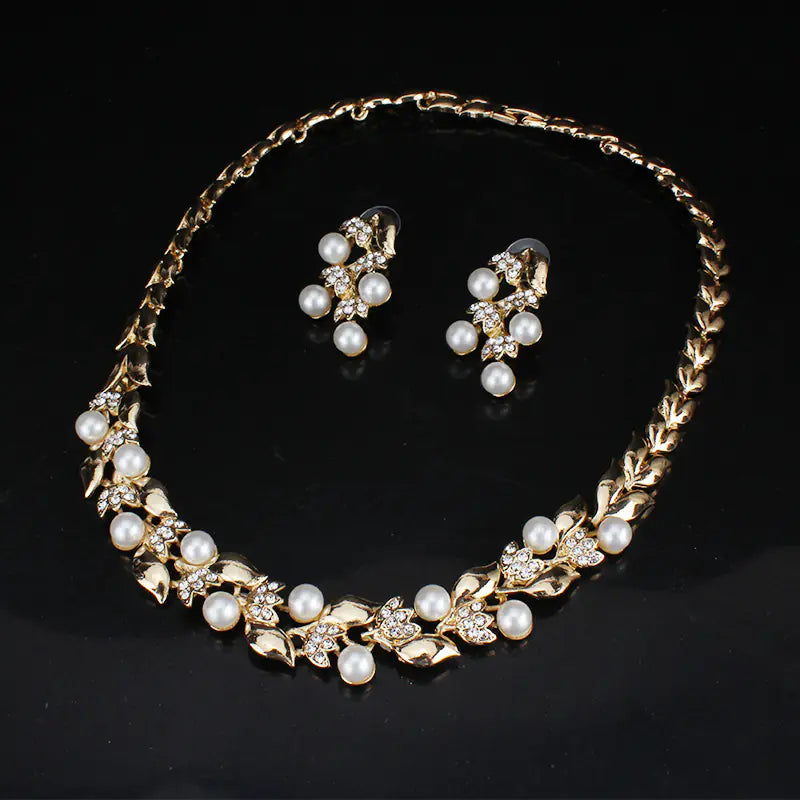 Bridal Party Dress Jewelry Set with Pearl Necklace & Earrings