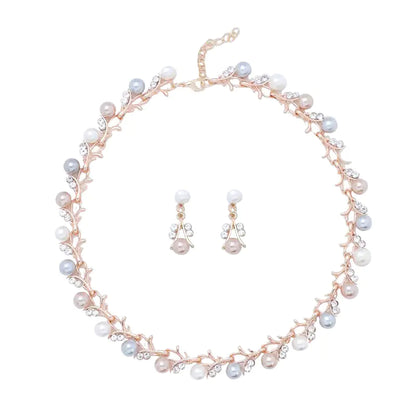 Vintage 3pcs Jewelry Set with Milky Stone Earrings & Necklace