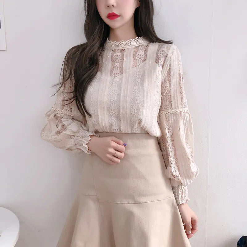Lace Top with Lantern Sleeves - Sweet Two-Piece Look