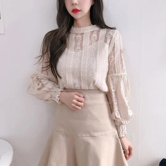 Lace Top with Lantern Sleeves - Sweet Two-Piece Look
