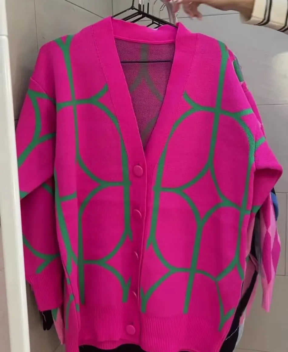 Women's Jacquard Knitted Cardigan Sweater Jacket
