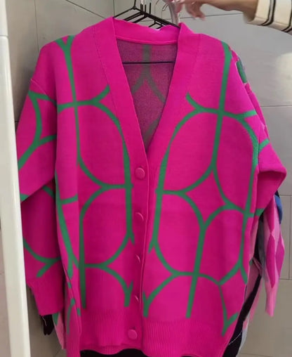 Women's Jacquard Knitted Cardigan Sweater Jacket