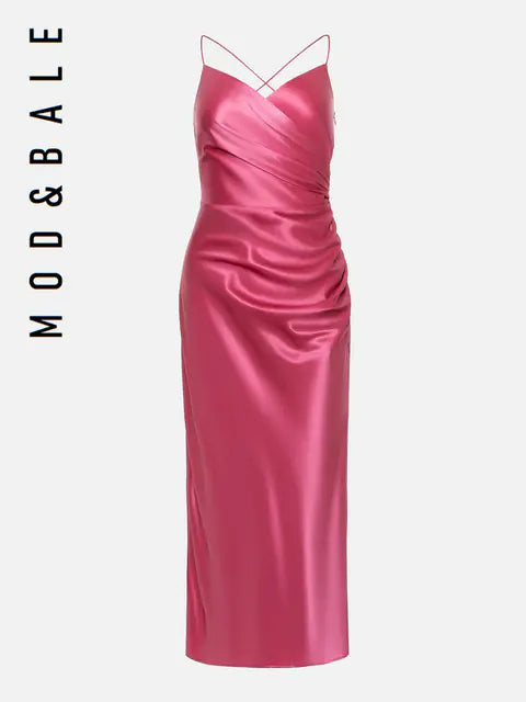 2021 Women's Summer Satin High Slit Evening Dress