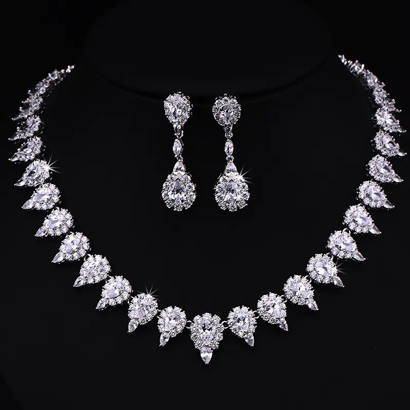 Korean Style Bridal Jewelry Set with Earrings and Necklace