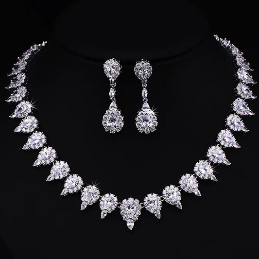 Korean Style Bridal Jewelry Set with Earrings and Necklace