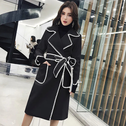 Mid-Length Woolen Coat with Suit Collar for Women