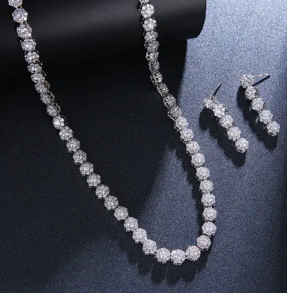 Bride Jewelry Set with Zircon Necklace and Crown Earrings
