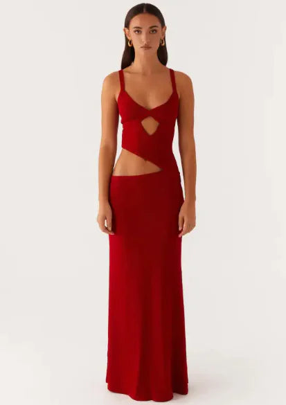 Hollow Irregular Solid Dress