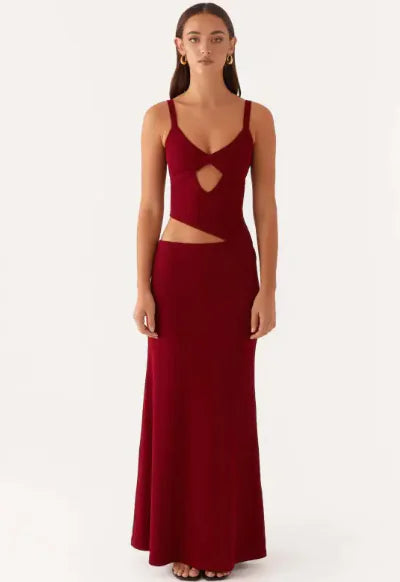 Hollow Irregular Solid Dress