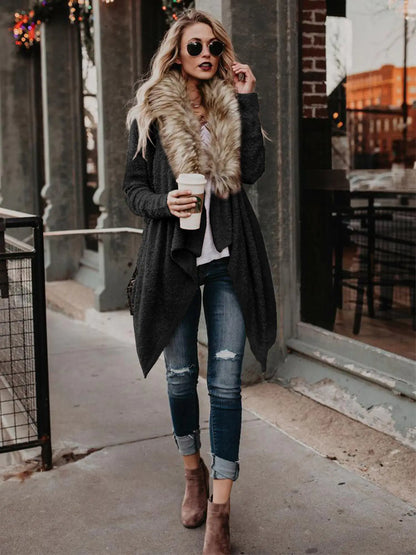 Autumn Spring Plush Coat with Fur Collar Cardigan