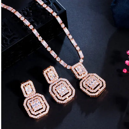 Geometric Jewelry Set with Earrings and Necklace (One Set)