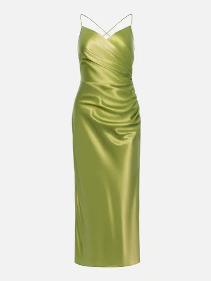 2021 Women's Summer Satin High Slit Evening Dress