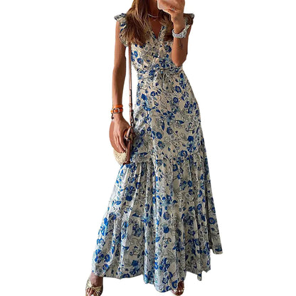 Printed Lace-up Dress for Women