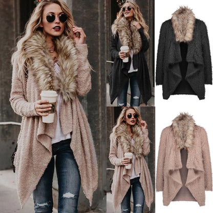 Autumn Spring Plush Coat with Fur Collar Cardigan