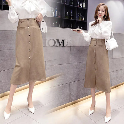 High Waist A-Line Skirt with Slit and Bag Design