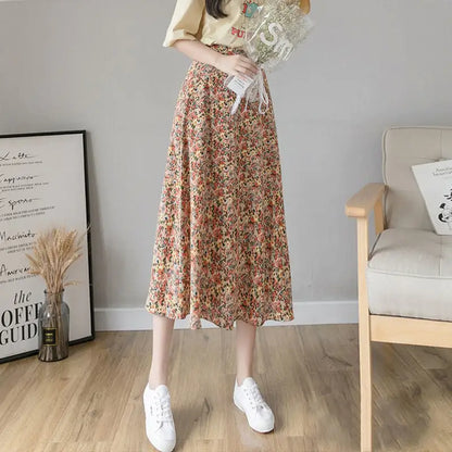 High Waist Chiffon Daisy A-line Dress with Drape