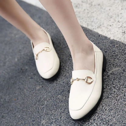 Versatile Flat Shoes - Casual White Leather Sneakers