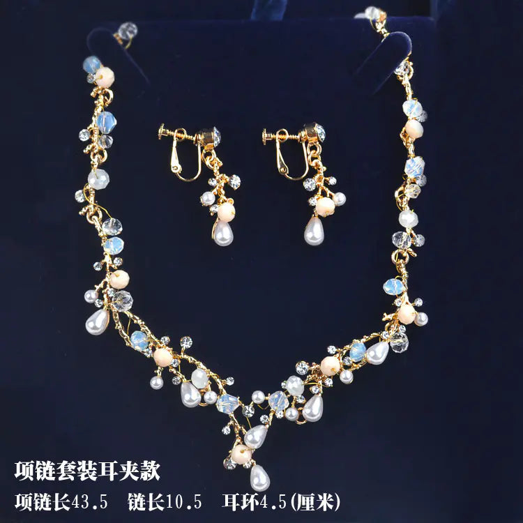 Bridal Jewelry Set with Pearl and Zircon Necklace & Earrings