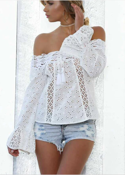 Off-Shoulder Fringed Lace Panel Top