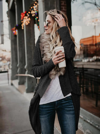 Autumn Spring Plush Coat with Fur Collar Cardigan