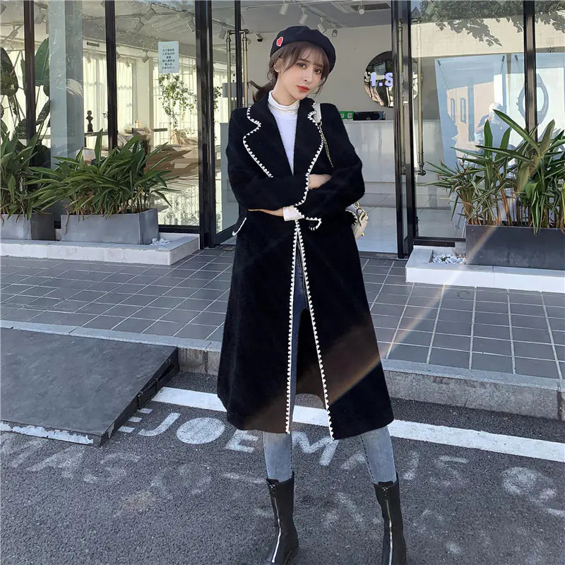 Mid-Length Woolen Coat with Suit Collar for Women