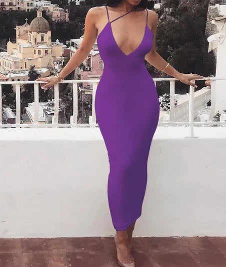 Deep V Neck Bodycon Dress with Cross Straps
