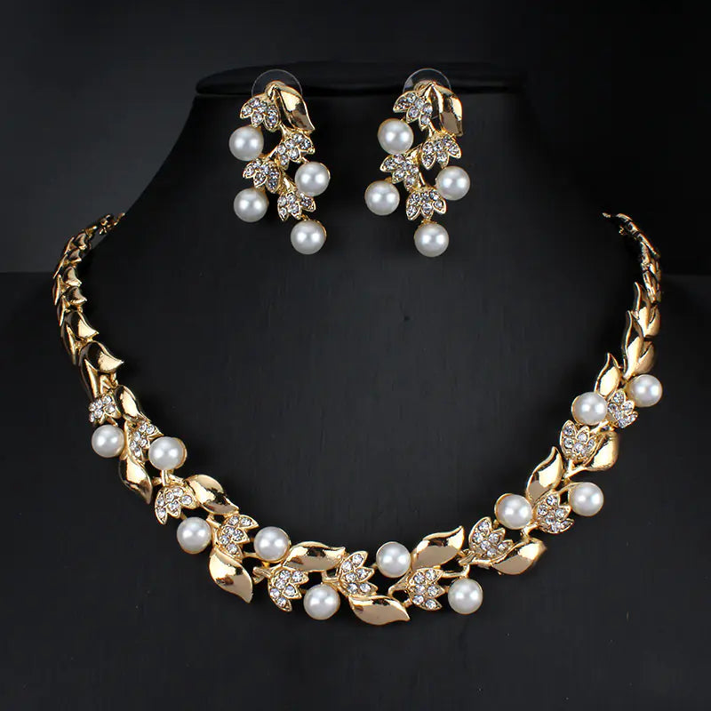Bridal Party Dress Jewelry Set with Pearl Necklace & Earrings