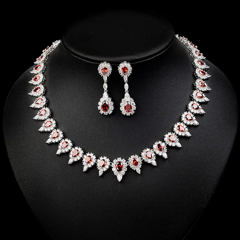 Korean Style Bridal Jewelry Set with Earrings and Necklace