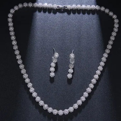 Bride Jewelry Set with Zircon Necklace and Crown Earrings