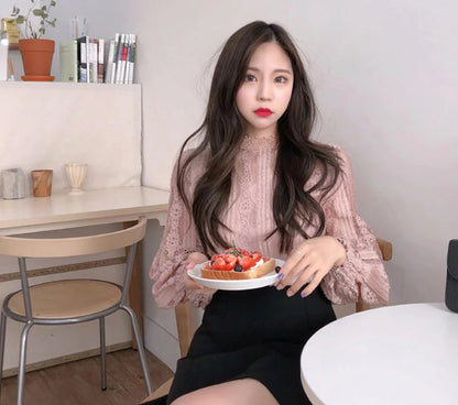 Lace Top with Lantern Sleeves - Sweet Two-Piece Look