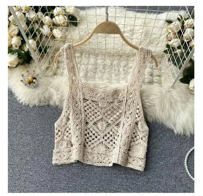 Hollow Lace Wide Leg Knit Pants and Crop Top Set