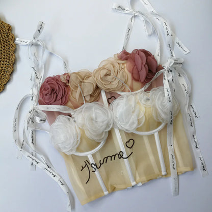 Lace Crop Top with Padded Bust and Floral Design