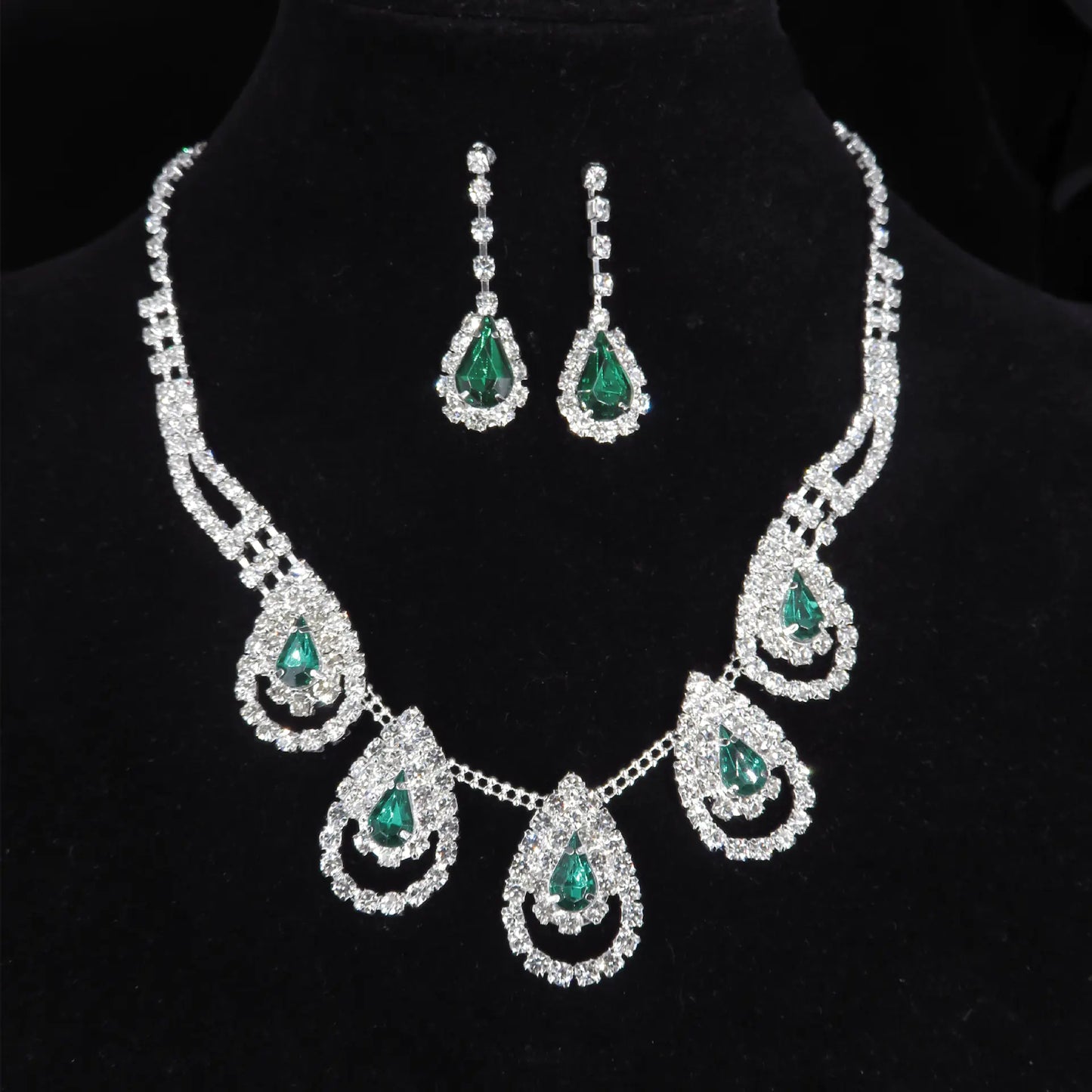 Teardrop Blue Zircon Jewelry Set - 3pcs Earrings & Necklace