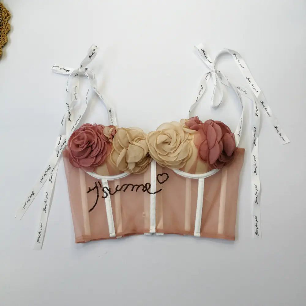 Lace Crop Top with Padded Bust and Floral Design