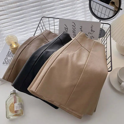 Women's High-Waist A-Line PU Leather Wide-Leg Pants