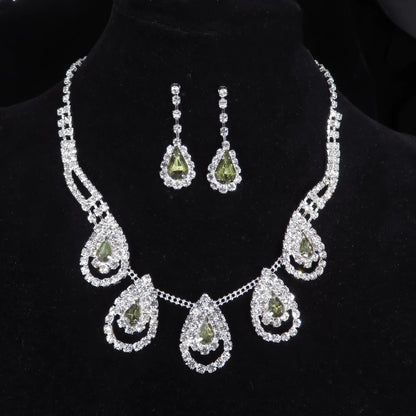 Teardrop Blue Zircon Jewelry Set - 3pcs Earrings & Necklace