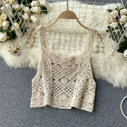 Hollow Lace Wide Leg Knit Pants and Crop Top Set