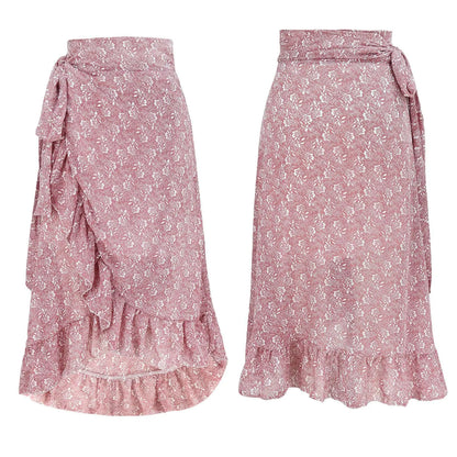 High Waist Floral Ruffle Chiffon A-Line Skirt