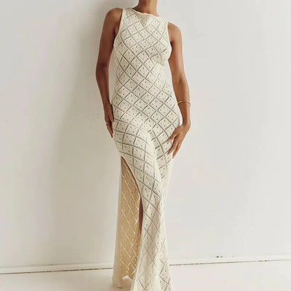 Elegant Sheer Lace Knit Maxi Dress for Women