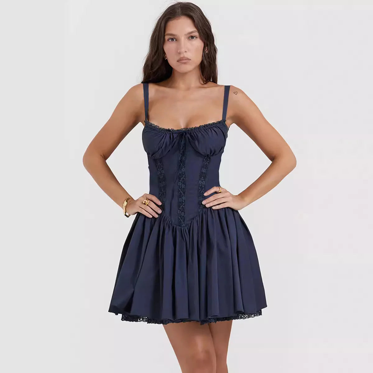 Lace Suspender Pleated Dress